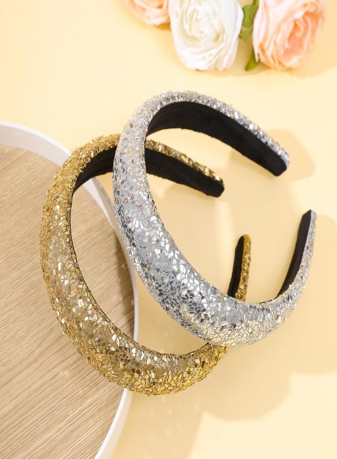 Cutewing Sequin Headbands for Women Girls,2PCS Sparkle Wide Padded Headband Gold Sliver,Fashion Glitter Hairbands Hair Hoops Comfortable for Daily Prom Party Head Accessories - Image 5